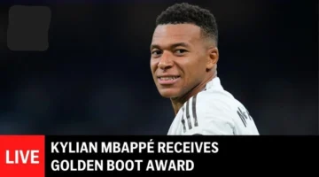 كيليان مبابي يتسلم جائزة الحذاء الذهبي في حفل ريال مدريد المباشر